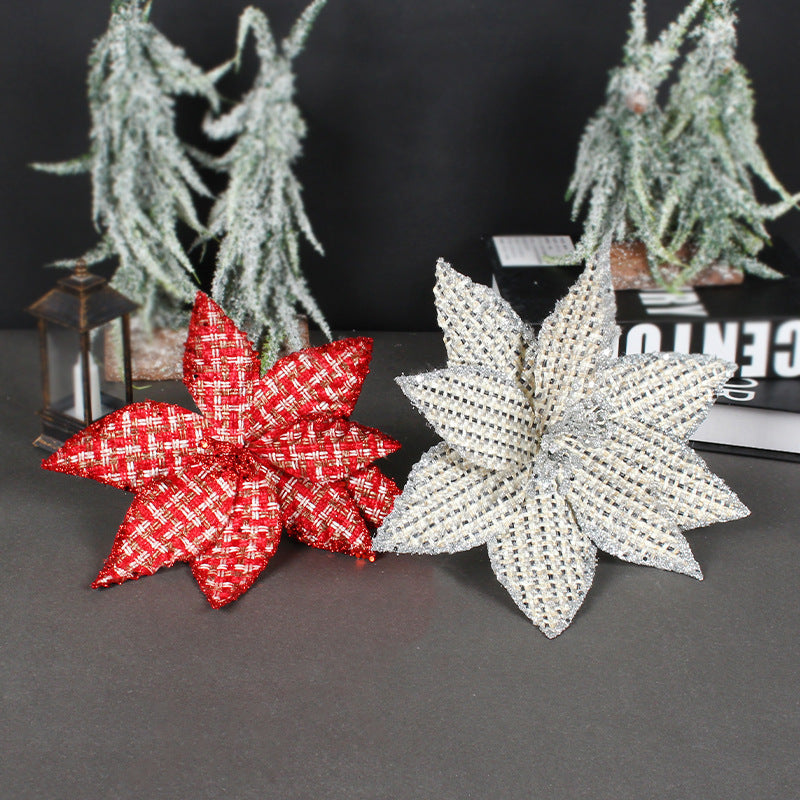 Set van 5 Prachtige Glanzende Kunstkerstbloemen