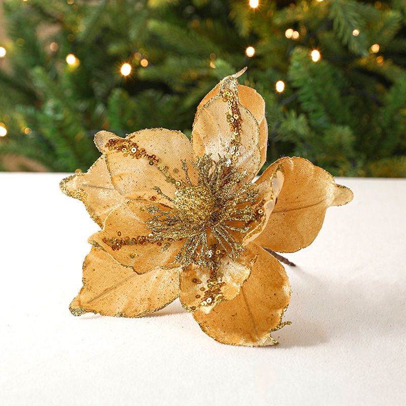 Set van 5 Prachtige Glanzende Kunstkerstbloemen