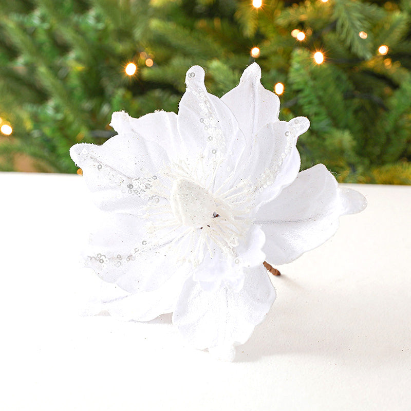 Set van 5 Prachtige Glanzende Kunstkerstbloemen