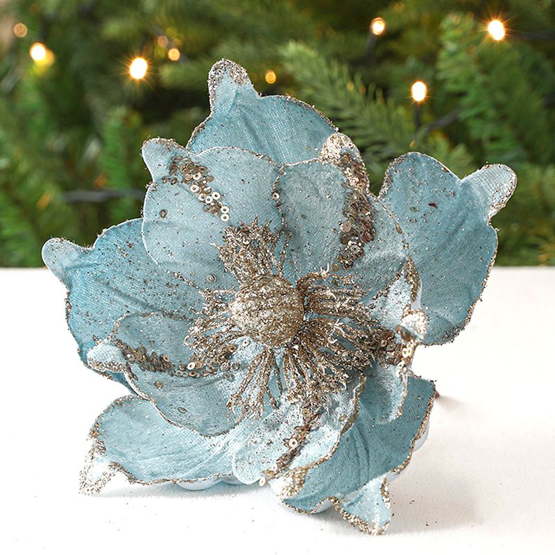 Set van 5 Prachtige Glanzende Kunstkerstbloemen