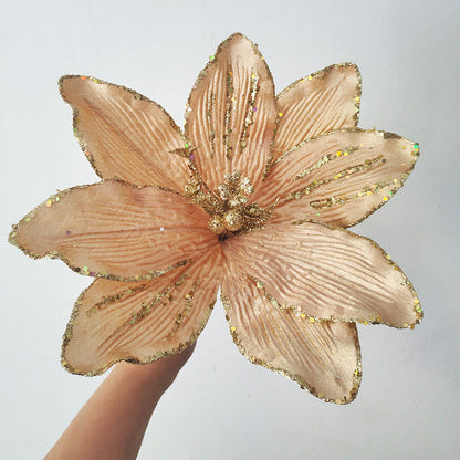 Set van 5 Prachtige Glanzende Kunstkerstbloemen