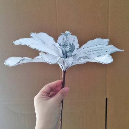 Set van 5 Prachtige Glanzende Kunstkerstbloemen