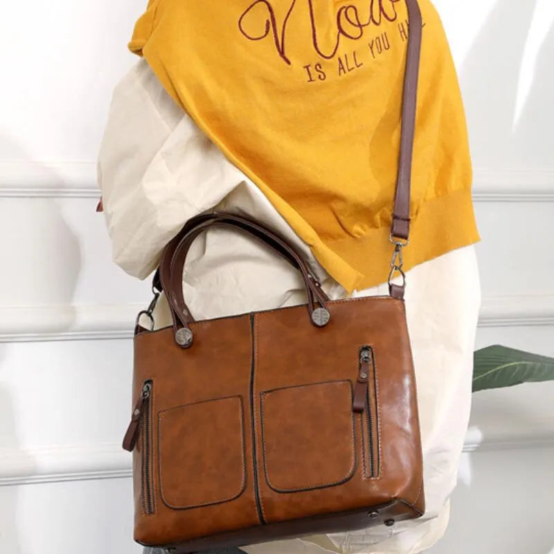 Luxo™ - Oude lederen schouderhandtas