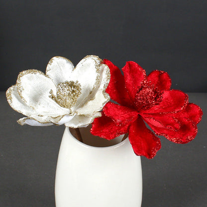 Set van 5 Prachtige Glanzende Kunstkerstbloemen